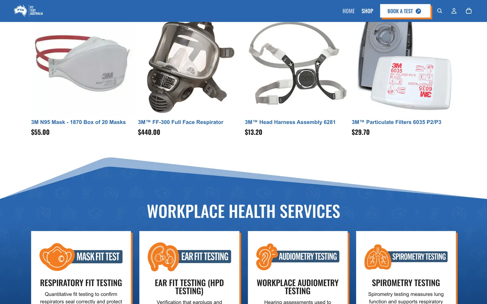 The full product range — respirators, kits and filters in a clean product grid