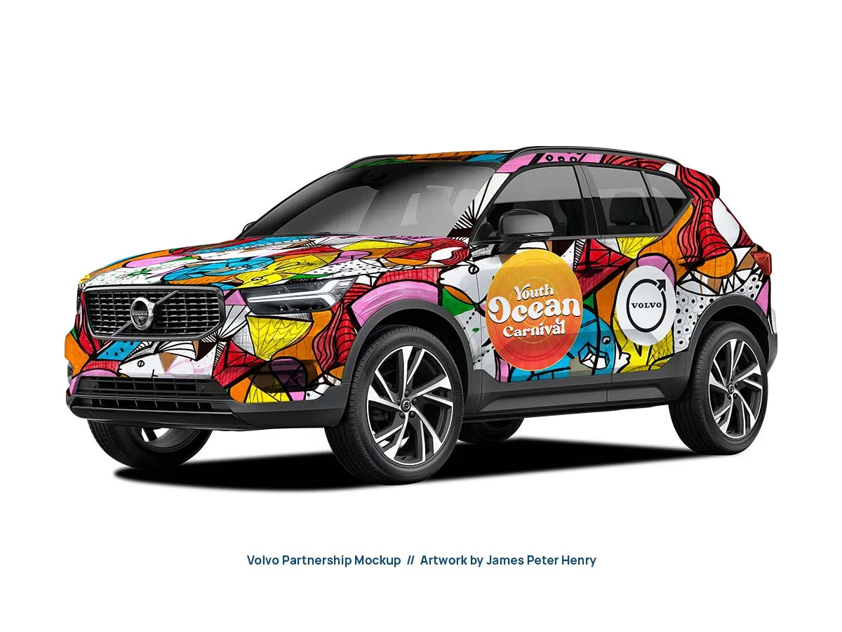 Vehicle wrap mockup — artwork by James Peter Henry